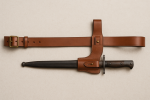 WW1 British Army Leather waist belt minus water bottle with frog and scabbard holder
