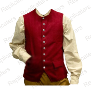 The US Revolutionary War waistcoat is white/cream/burgundy