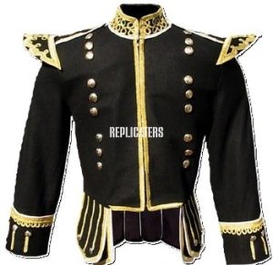 Black Pipe Band Doublet in fine quality Melton wool replicaters -1