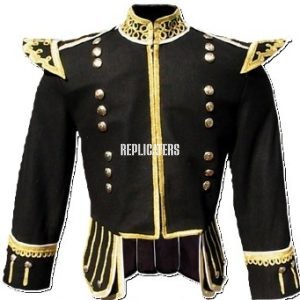 Black Pipe Band Doublet in fine quality Melton wool replicaters -1