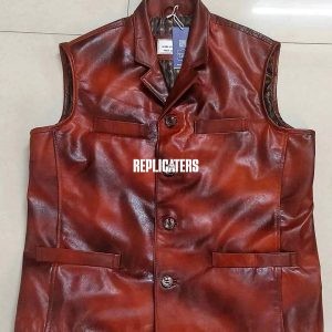 Two-Tone Russet Brown Ox Leather Jerkin with Quilted Lining & Button Closure