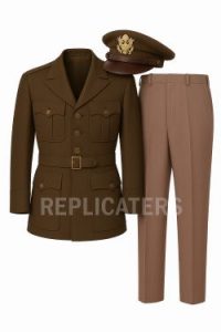 WWII US Army Officer’s “Pinks and Greens” Uniform Set – Chocolate Tunic, Pinks Trousers & Crusher Cap