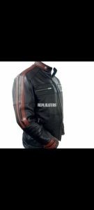 Black Goatskin Leather Jacket with Red Racing Stripes