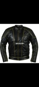 Tactical Black Goatskin Leather Jacket with Quilted Shoulders & Contrast Stitch Lines