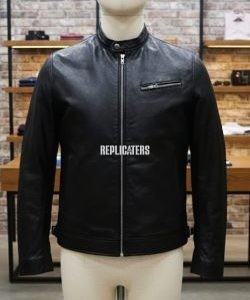 Black Cow Softy Leather Jacket – Stand Collar, Silk Lining
