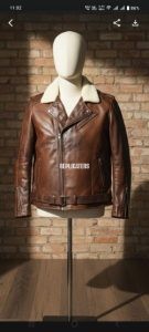Aviator Heritage Goat Leather Jacket – Cognac Brown with Fleece Lapels