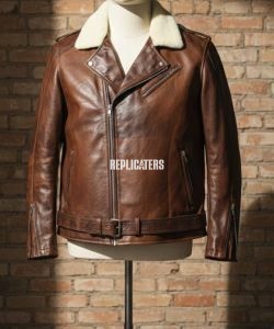 Aviator Heritage Goat Leather Jacket – Cognac Brown with Fleece Lapels