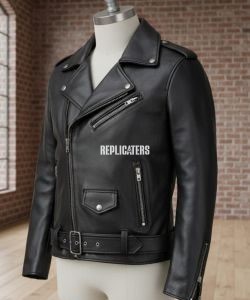 Classic Biker Jacket in Top Grain Bovine Leather with Belted Waist – Available in 5 Colors