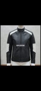 Black Cow Softy Leather Jacket with White Shoulder & Arm Panels