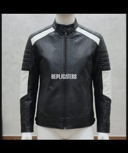 Black Cow Softy Leather Jacket with White Shoulder & Arm Panels
