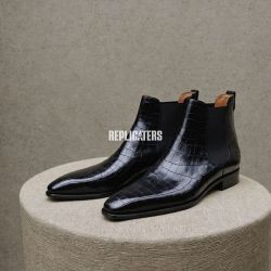 Handcrafted Crocodile-Embossed Leather Chelsea Boots
