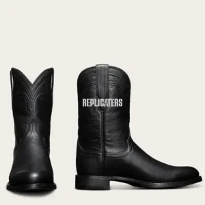 Black Angled Heeled Round Toe Cowboy Boots