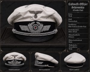 WW2 German Luftwaffe Officer White Crusher Cap – Silver Bullion Eagle