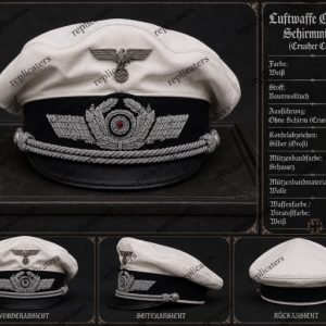 WW2 German Luftwaffe Officer White Crusher Cap – Silver Bullion Eagle